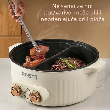 Domaći električni lonac za kuhanje s podjelom okusa i neovisnim upravljanjem, kapacitet 6L+, crni keramički ne-prijanjajući unutarnji lonac, Shabu-shabu i grill