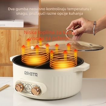 Domaći električni lonac za kuhanje s podjelom okusa i neovisnim upravljanjem, kapacitet 6L+, crni keramički ne-prijanjajući unutarnji lonac, Shabu-shabu i grill