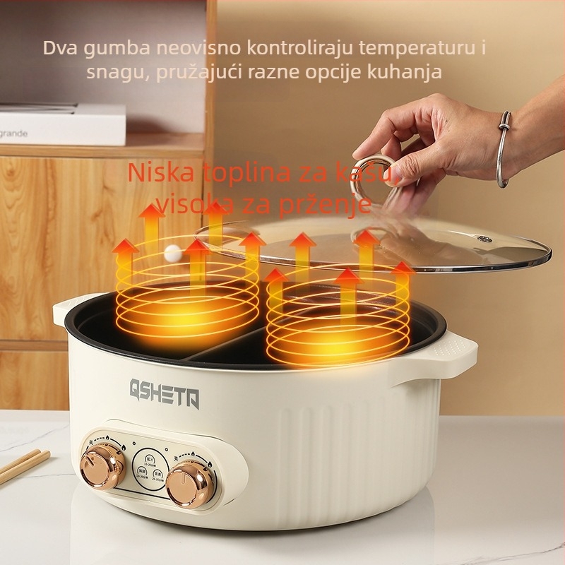Domaći električni lonac za kuhanje s podjelom okusa i neovisnim upravljanjem, kapacitet 6L+, crni keramički ne-prijanjajući unutarnji lonac, Shabu-shabu i grill