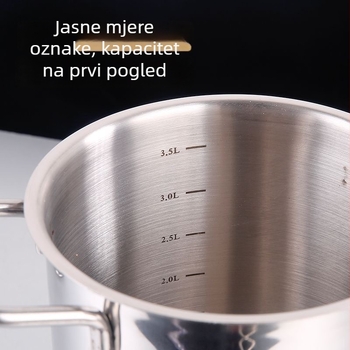 Višenamjenska posuda od 304 nehrđajućeg čelika s cjedilom, trostrukim dnom, staklenim poklopcem, kompatibilna s indukcijskom pločom