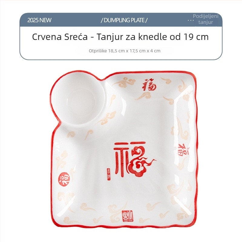 Keramički tanjur za knedle, kućni roštilj tanjur s više pretinica, škampi i pomfrit uz umake
