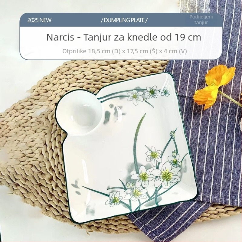 Keramički tanjur za knedle, kućni roštilj tanjur s više pretinica, škampi i pomfrit uz umake