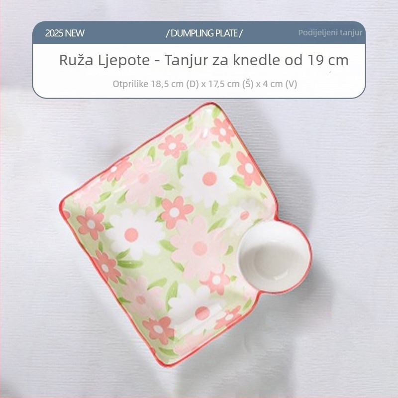 Keramički tanjur za knedle, kućni roštilj tanjur s više pretinica, škampi i pomfrit uz umake