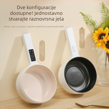 Električni lonac za studentski dom – kompaktni višenamjenski mini lonac za kuhanje rezanaca i vruće posude; snaga do 1400 W; tijelo od borosilikatnog stakla; unutarnji lonac od porcelano kristala; dubina unutarnjeg lonca 10 cm; upravljanje gumbom