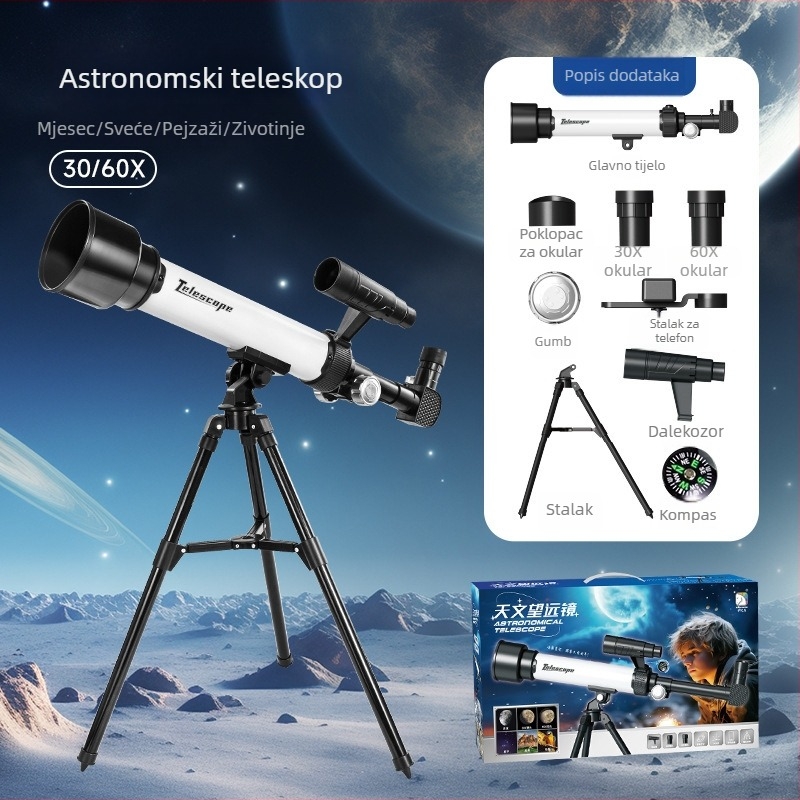 Dječji astronomijski teleskop igračka – plastični, DIY, bez električne energije, višenamjenska obrazovna igra fizike za uzrast 7–14 godina