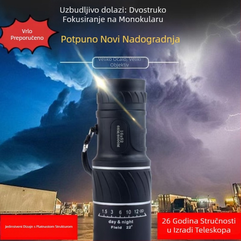 Monokularni teleskop 16x52, objektiv 52 mm, visoko povećanje, HD optika, model Veliki monokular 16X52