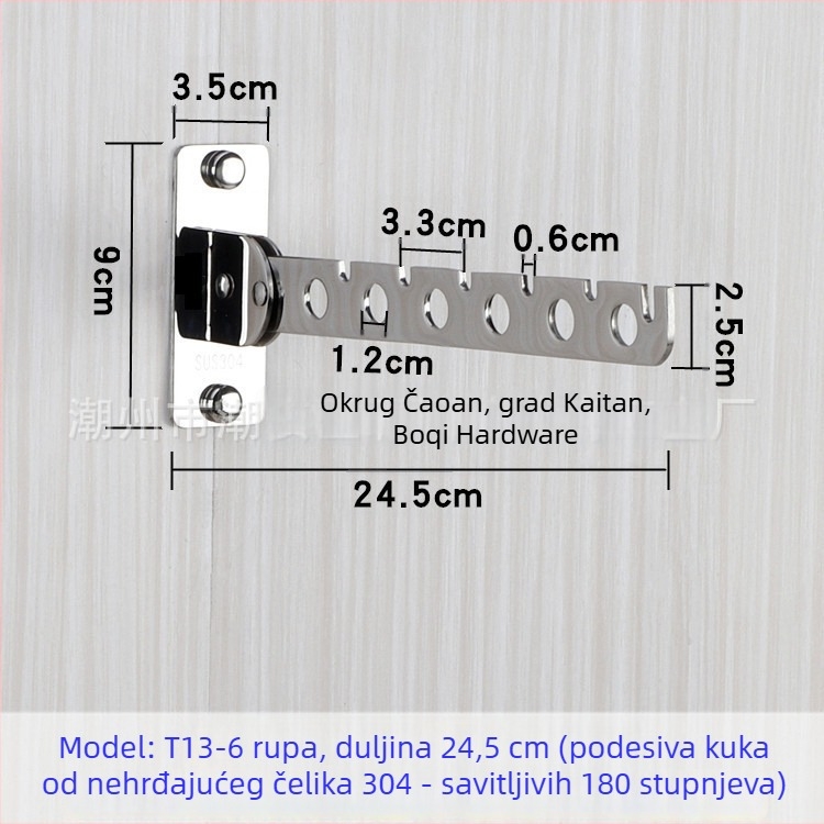 Bochi Hardware Držač za odjeću od nehrđajućeg čelika 304, s pomičnim okretom i sklopivom šipkom, polirana površina, montaža s 6/8/10 rupa