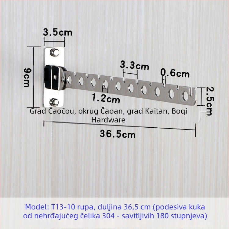 Bochi Hardware Držač za odjeću od nehrđajućeg čelika 304, s pomičnim okretom i sklopivom šipkom, polirana površina, montaža s 6/8/10 rupa