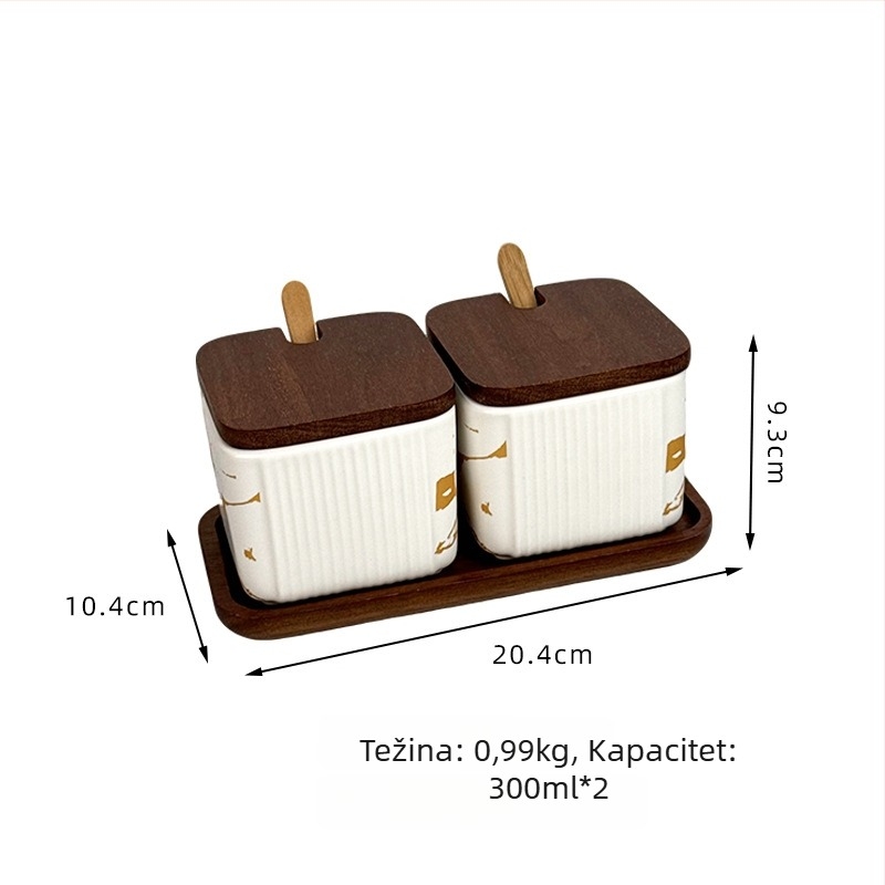 Keramički set posuda za začine za kućnu upotrebu — svijetao luksuzni stil, kvadratni uspravni prugasti dizajn, posuda za sol, otisak logotipa i prilagodba