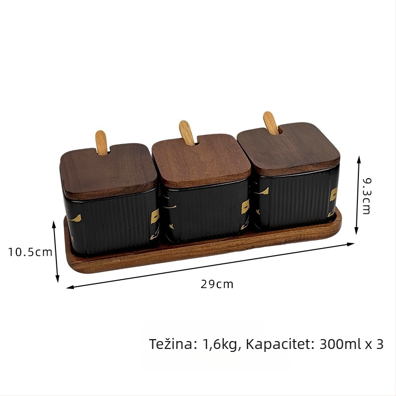 Keramički set posuda za začine za kućnu upotrebu — svijetao luksuzni stil, kvadratni uspravni prugasti dizajn, posuda za sol, otisak logotipa i prilagodba