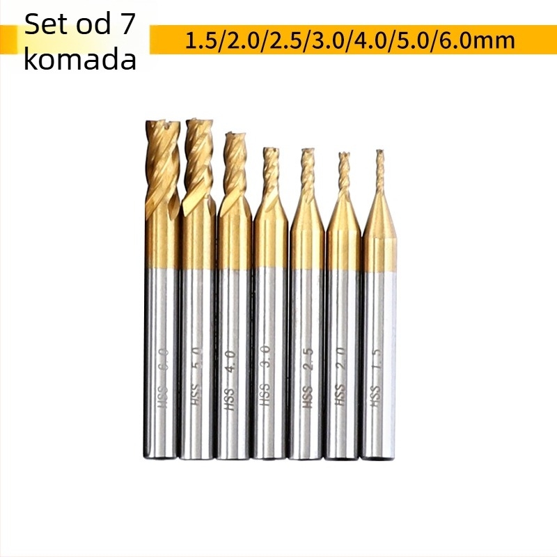 End Mill za aluminij, HSS, Četiri Vrha, Titan Premaz, Ravni Osovinski, Lice Freza