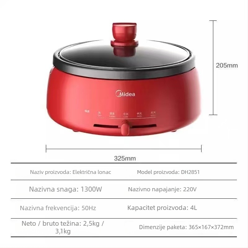 Električni lonac za kuhanje, kapacitet 4–5 L, snaga 1201–1500 W, unutarnja posuda od legure, mehaničko upravljanje, 220 V