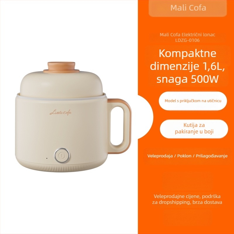 Električno kuhalo za kuhanje, 500W, 1-2 porcije, unutarnja posuda od legure, plastično kućište, upravljanje gumbom, funkcije: para, prženje, kuhanje, dinstanje.