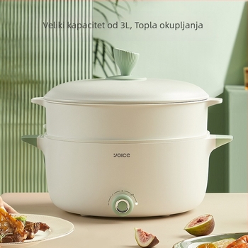 Električni lonac s integriranim wokom: kapacitet 2–3 L, snaga 1001–1200 W, funkcije: para, prženje, kuhanje, dinstanje, braising, hot pot; unutarnja posuda od nehrđajućeg čelika