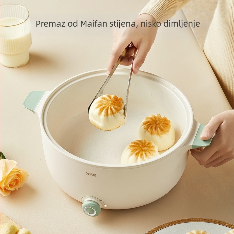 Električni lonac s integriranim wokom: kapacitet 2–3 L, snaga 1001–1200 W, funkcije: para, prženje, kuhanje, dinstanje, braising, hot pot; unutarnja posuda od nehrđajućeg čelika