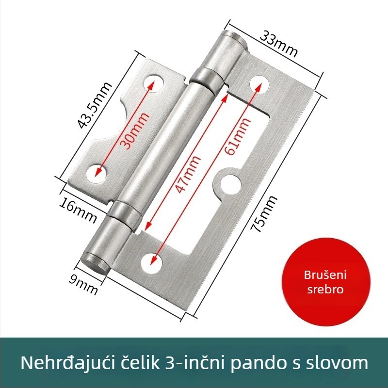 Nehrđajući čelični šarku za drvena i ormar vrata – bez utora, ti ležaj, debeli sklopni dizajn