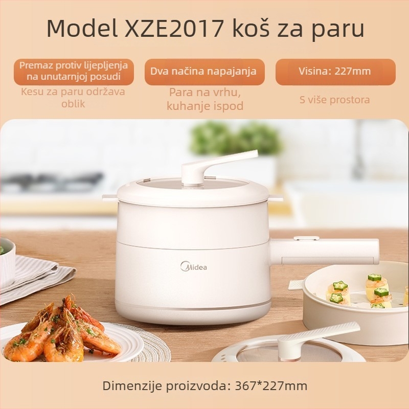 MC-XZE2017 Električni kuhalo s parom, kapacitet do 2 L, 2 sloja, unutarnji spremnik od nehrđajućeg čelika, mehaničko upravljanje, grill i shabu-shabu, za 4–5 porcija
