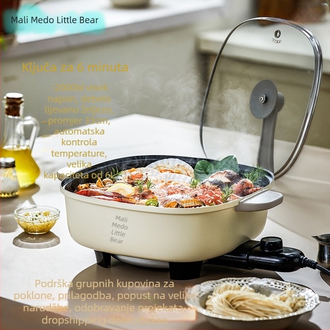 Little Bear električni lonac za kuhanje, kapacitet 6 L, snaga 1500 W, unutarnja posuda od lijevanog metala, podešiva temperatura i zaštita od suhog kuhanja