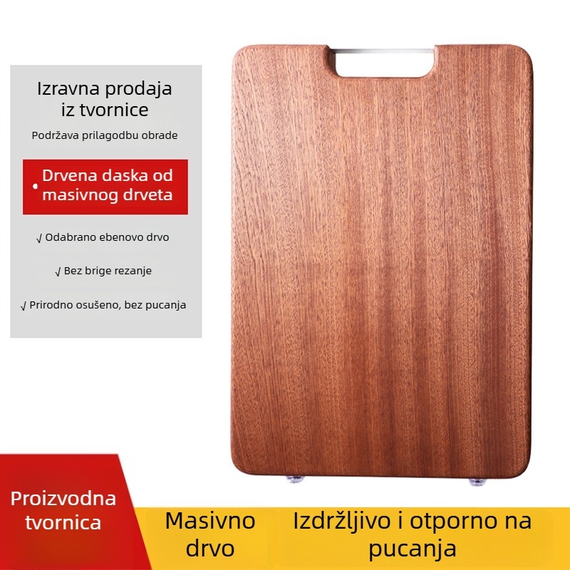 Masivna daska za rezanje od ebonijevog drveta, dvostrana, kvadratnog oblika, kućna uporaba