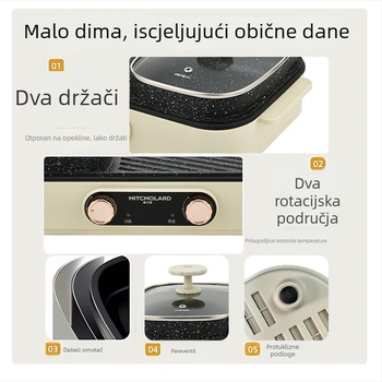 All-in-One Shabu-Shabu lonac s grillom — 1500W, kućište i posuda od aluminijske legure, za 4–5 osoba, regulacija temperature, prženje, kuhanje, hot pot, teppanyaki