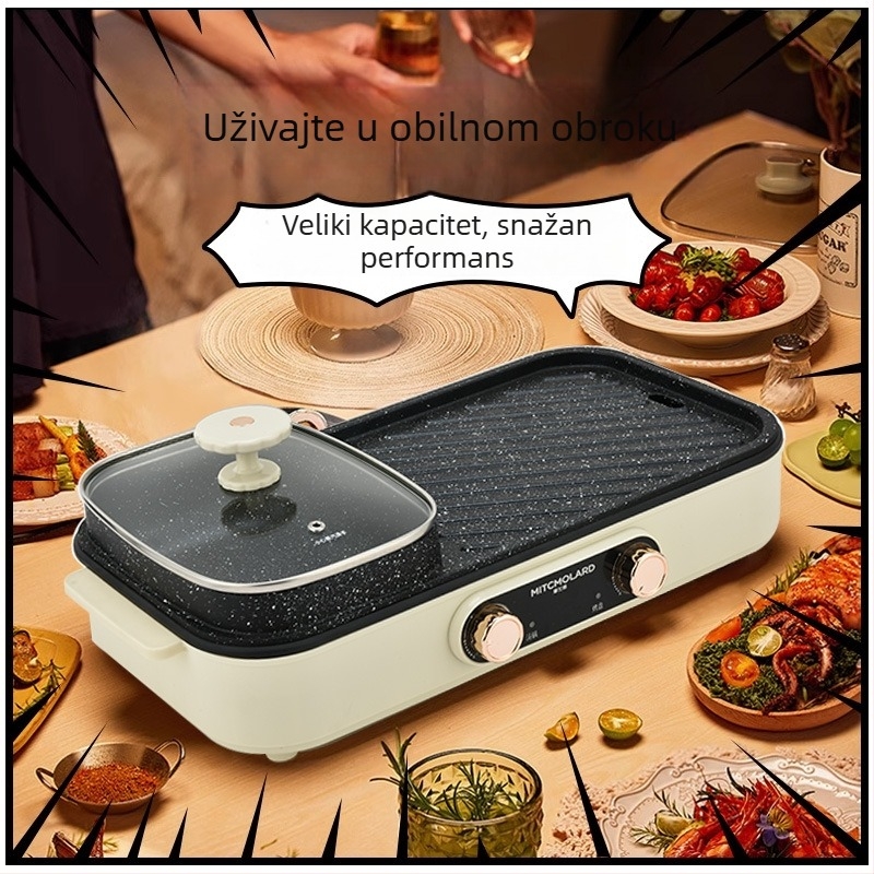 All-in-One Shabu-Shabu lonac s grillom — 1500W, kućište i posuda od aluminijske legure, za 4–5 osoba, regulacija temperature, prženje, kuhanje, hot pot, teppanyaki
