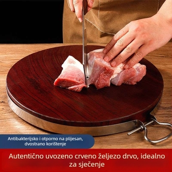 Autentična daska za rezanje od željeznog drveta – čvrsto drvo, antibakterijsko, okrugla debela daska za kuhinju
