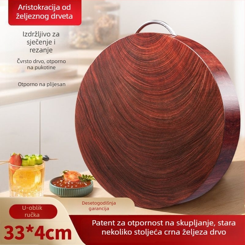 Autentična daska za rezanje od željeznog drveta – čvrsto drvo, antibakterijsko, okrugla debela daska za kuhinju