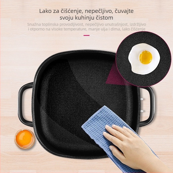 Električna posuda Midea MC-LHN30D – višenamenska posuda za hot pot, kuhanje na pari, prženje i grillanje; zapremina 5–6 L, snaga 1201–1500 W, unutarnja posuda od aluminijske legure, dubina 7 cm, funkcija tajmera