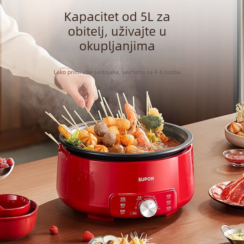 Supor Električni lonac za kuhanje 5L, neprimljenski odvojivi unutarnji lonac, odvojiv i periv, višenamjenski, 1500W, plastično kućište, upravljanje gumbom, 220V, zaštita od suhog izgaranja