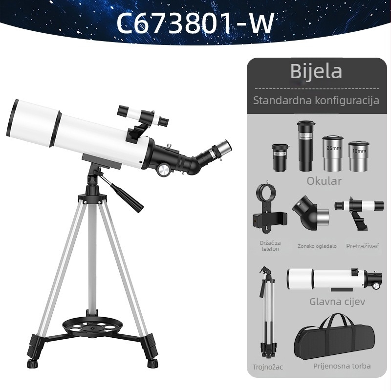 50080 teleskop za astronomiju, promjenjivo povećanje, 80 mm otvor, HD optika, dvostruka namjena za nebo i zemlju