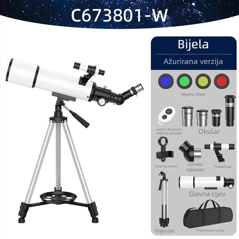 50080 teleskop za astronomiju, promjenjivo povećanje, 80 mm otvor, HD optika, dvostruka namjena za nebo i zemlju