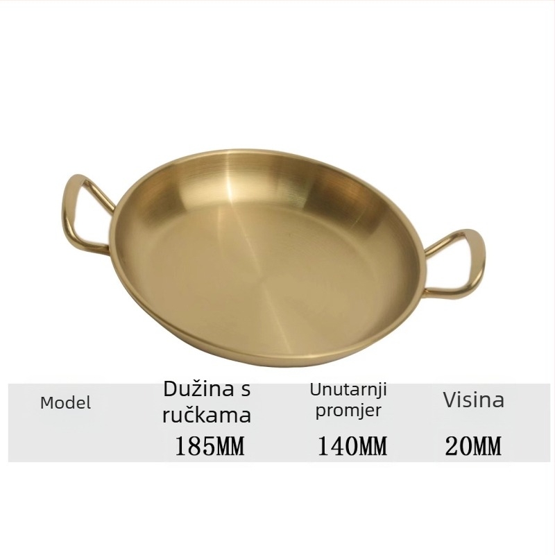 Tava od nehrđajućeg čelika 304 s dvostrukim držkama, kružnog oblika, elektroplating završne obrade, minimalistički stil