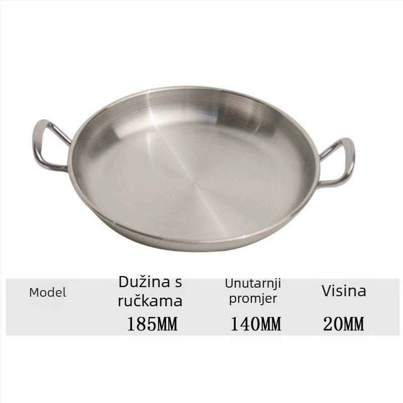 Tava od nehrđajućeg čelika 304 s dvostrukim držkama, kružnog oblika, elektroplating završne obrade, minimalistički stil