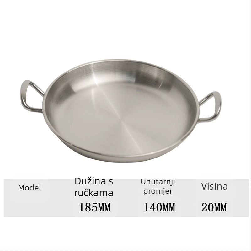 Tava od nehrđajućeg čelika 304 s dvostrukim držkama, kružnog oblika, elektroplating završne obrade, minimalistički stil