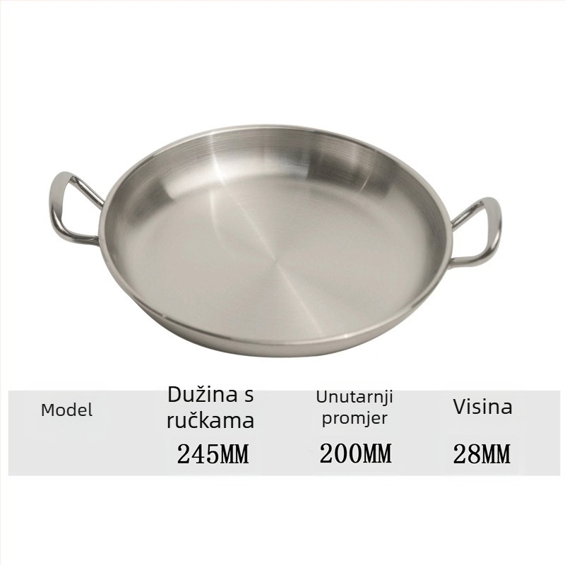 Tava od nehrđajućeg čelika 304 s dvostrukim držkama, kružnog oblika, elektroplating završne obrade, minimalistički stil