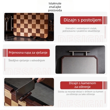 Daska za rezanje od čistog titanija sa šahovskim uzorkom, antibakterijska i antifungalna, dvostrana, kuhinjska višenamjenska daska.