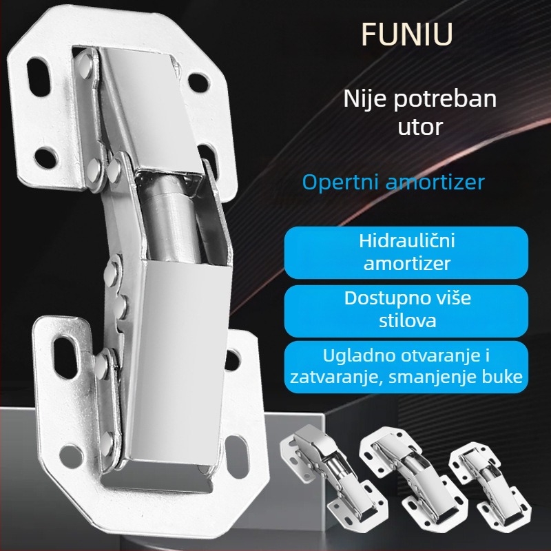 Bridge frog hinge, hidraulički tihi rad, otvorena montaža, hladno valjani čelik, elektroplatirano završno