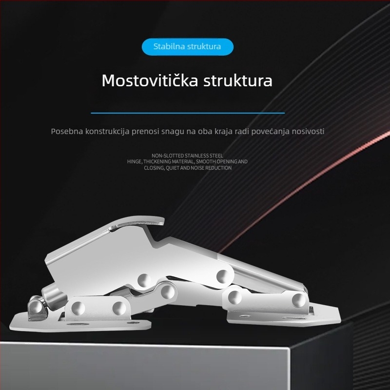 Bridge frog hinge, hidraulički tihi rad, otvorena montaža, hladno valjani čelik, elektroplatirano završno
