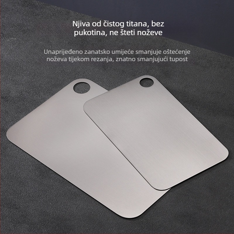Mu Ti ploča za rezanje od čistog titanija, prijenosna, dvostrana, antibakterijska, površina s pjeskarenom završnom obradom