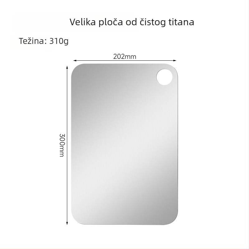 Mu Ti ploča za rezanje od čistog titanija, prijenosna, dvostrana, antibakterijska, površina s pjeskarenom završnom obradom