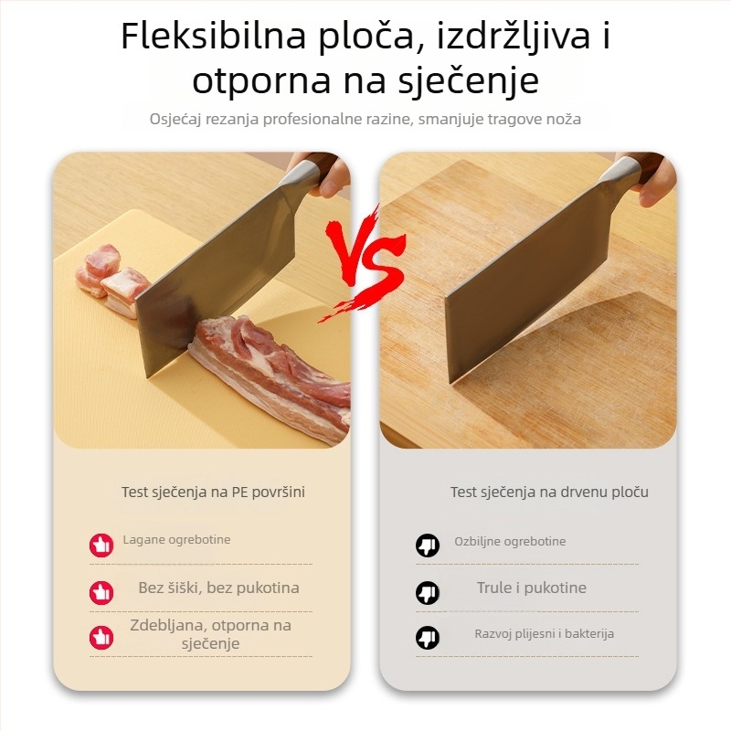 PE antibakterijska daska za rezanje, dvostruka s odjeljivanjem sirovog i kuhano, debela, fleksibilna kuhinjska ploča