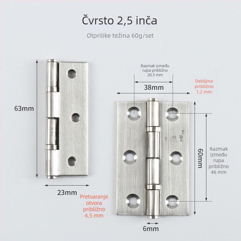 Panta od nehrđajućeg čelika s ležajem za vrata ormara – brušeni završetak, moderni stil