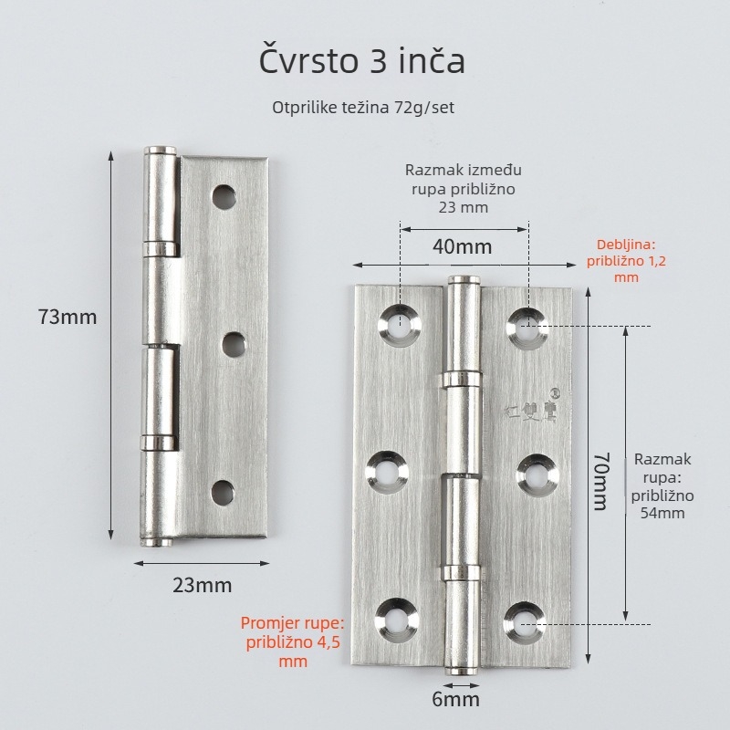 Panta od nehrđajućeg čelika s ležajem za vrata ormara – brušeni završetak, moderni stil