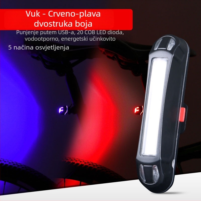 Stražnje svjetlo za bicikl s dvobojnim svjetlom za noćnu vožnju – model K-WD-048, ugradnja klikom, kapacitet baterije: 1