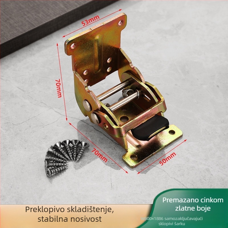 Samozaključavajući šarnir 90°/180° za sklopive stolove i produžne ploče; materijal: hladno valjani čelik; završna obrada: cink nikl / crni brončani; debljina: 2,5 mm