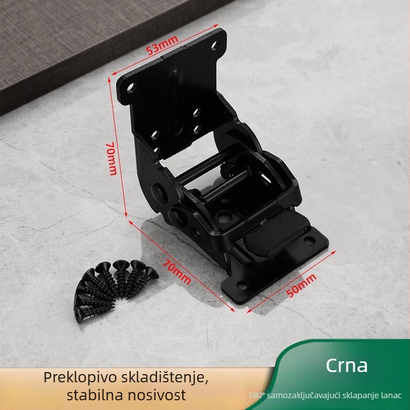 Samozaključavajući šarnir 90°/180° za sklopive stolove i produžne ploče; materijal: hladno valjani čelik; završna obrada: cink nikl / crni brončani; debljina: 2,5 mm