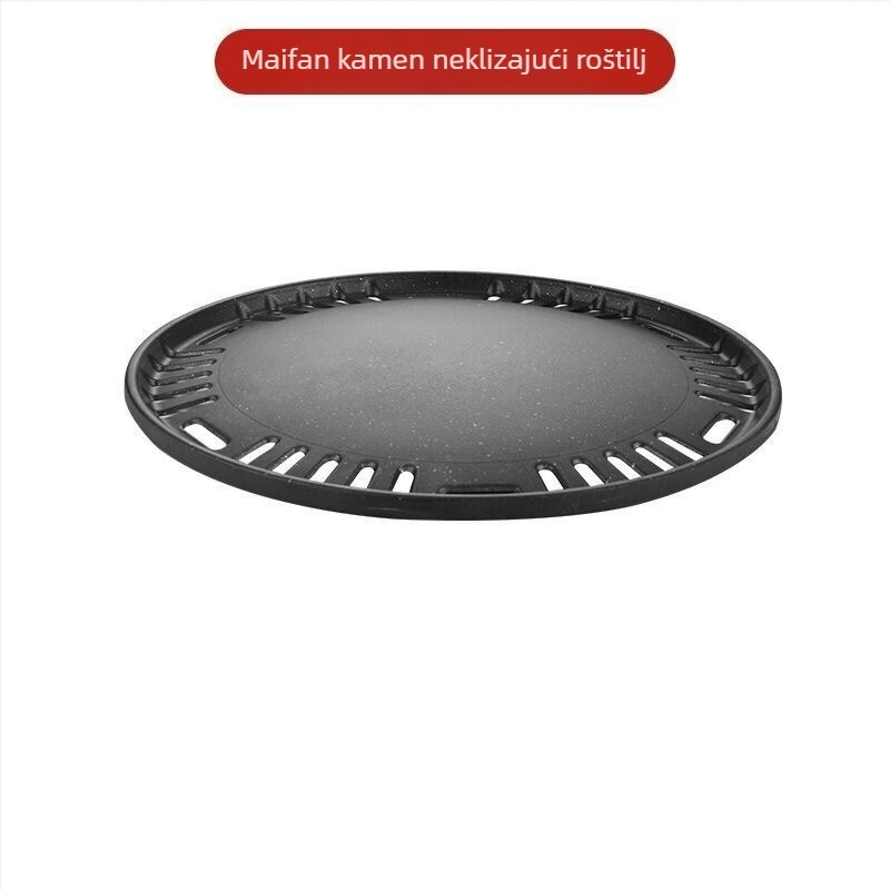 Korejski stil roštilj tava s Maifan kamenom, non-stick površina, okrugli oblik od željeza; glavni procesi: zavarivanje točkama i otiskivanje; podrijetlo: Chaozhou, Guangdong
