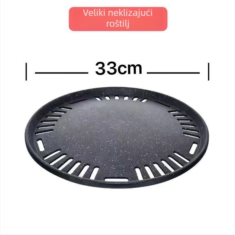 Korejski stil roštilj tava s Maifan kamenom, non-stick površina, okrugli oblik od željeza; glavni procesi: zavarivanje točkama i otiskivanje; podrijetlo: Chaozhou, Guangdong
