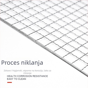 Željezna mreža za roštilj, kvadratnog oblika, elektroplatirana s točkastim zavarivanjem, lako se čisti.