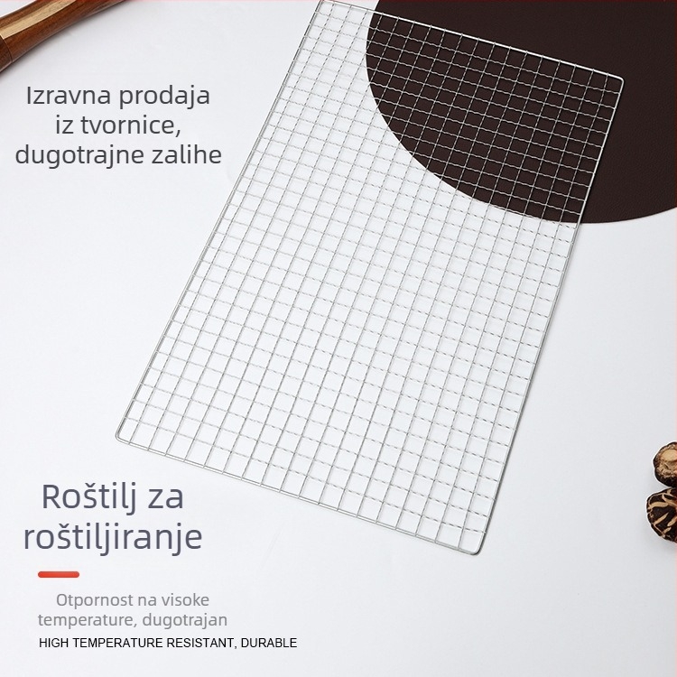 Željezna mreža za roštilj, kvadratnog oblika, elektroplatirana s točkastim zavarivanjem, lako se čisti.